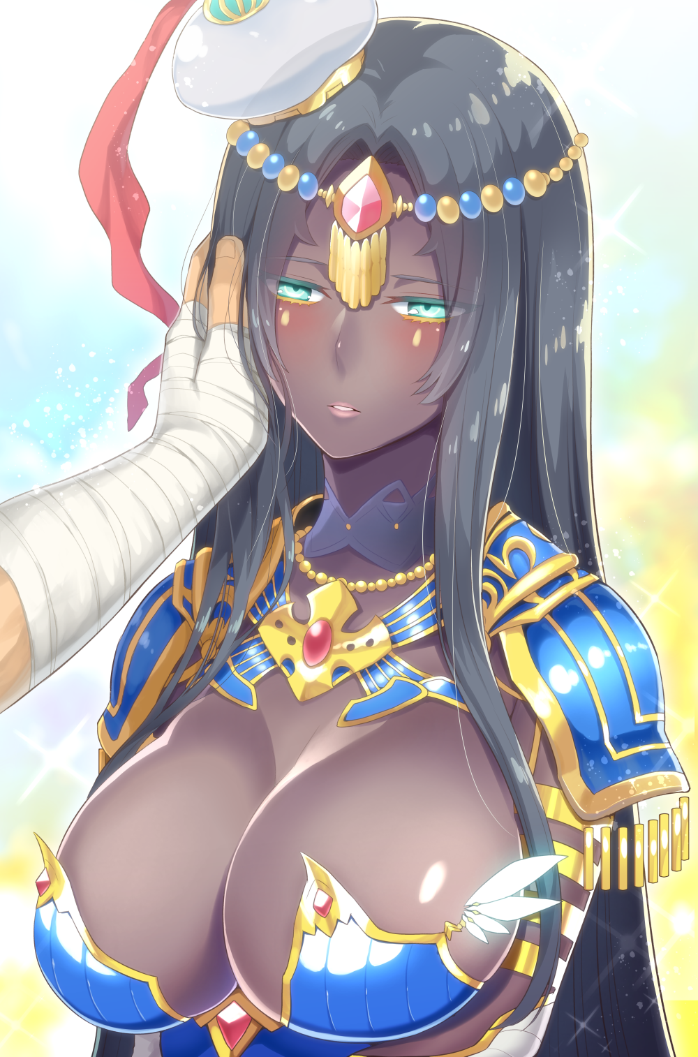 1girl, black_hair, breasts, circlet, cleavage, dark_skin, fate/grand_order, fate_(series)