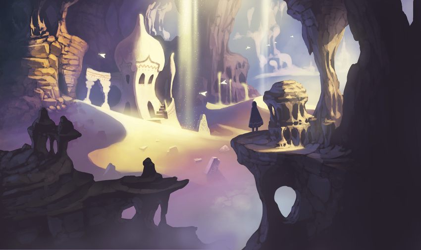 bird, castle, cave, cliff, column, commentary_request, desert, doora_(dora0913)