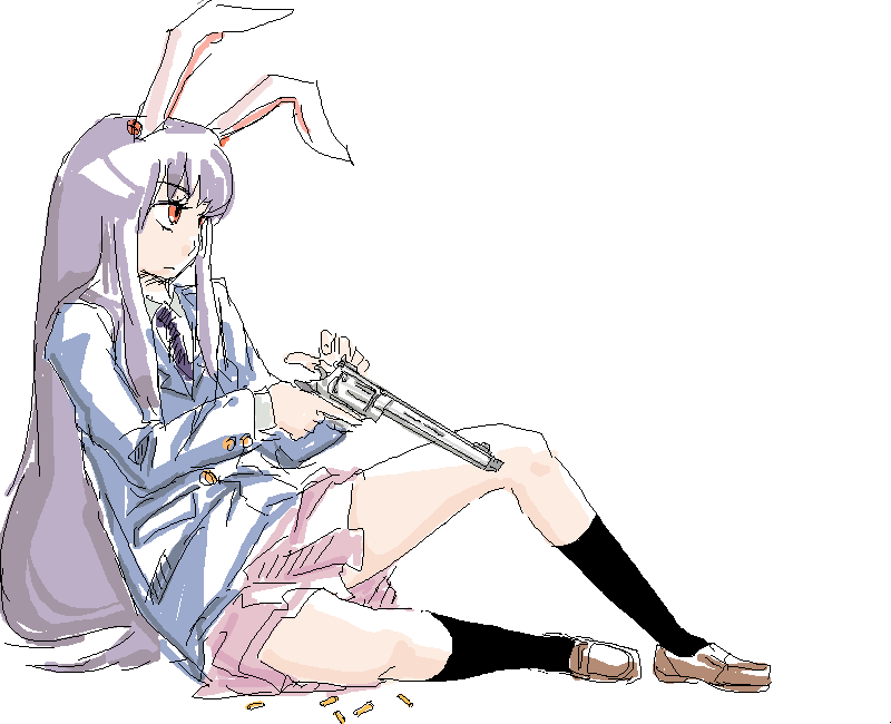 black_legwear, black_socks, blazer, gun, handgun, michael-x, oekaki, pistol