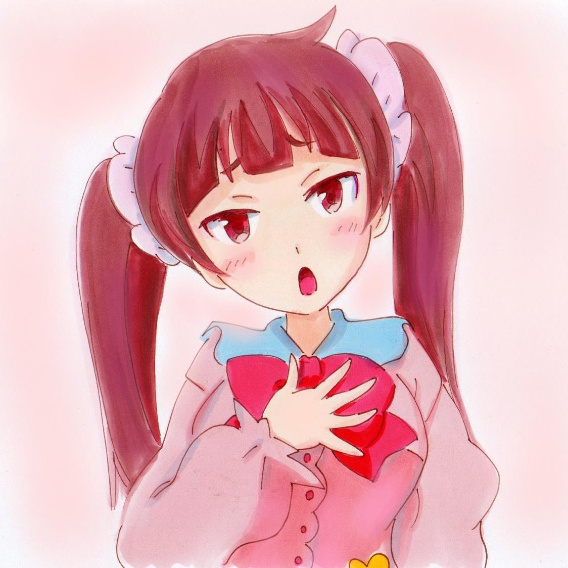 1girl, hand_on_own_chest, marker_(medium), millipen_(medium), park_harajuku:_crisis_team!, potekite, shirako_mari, solo
