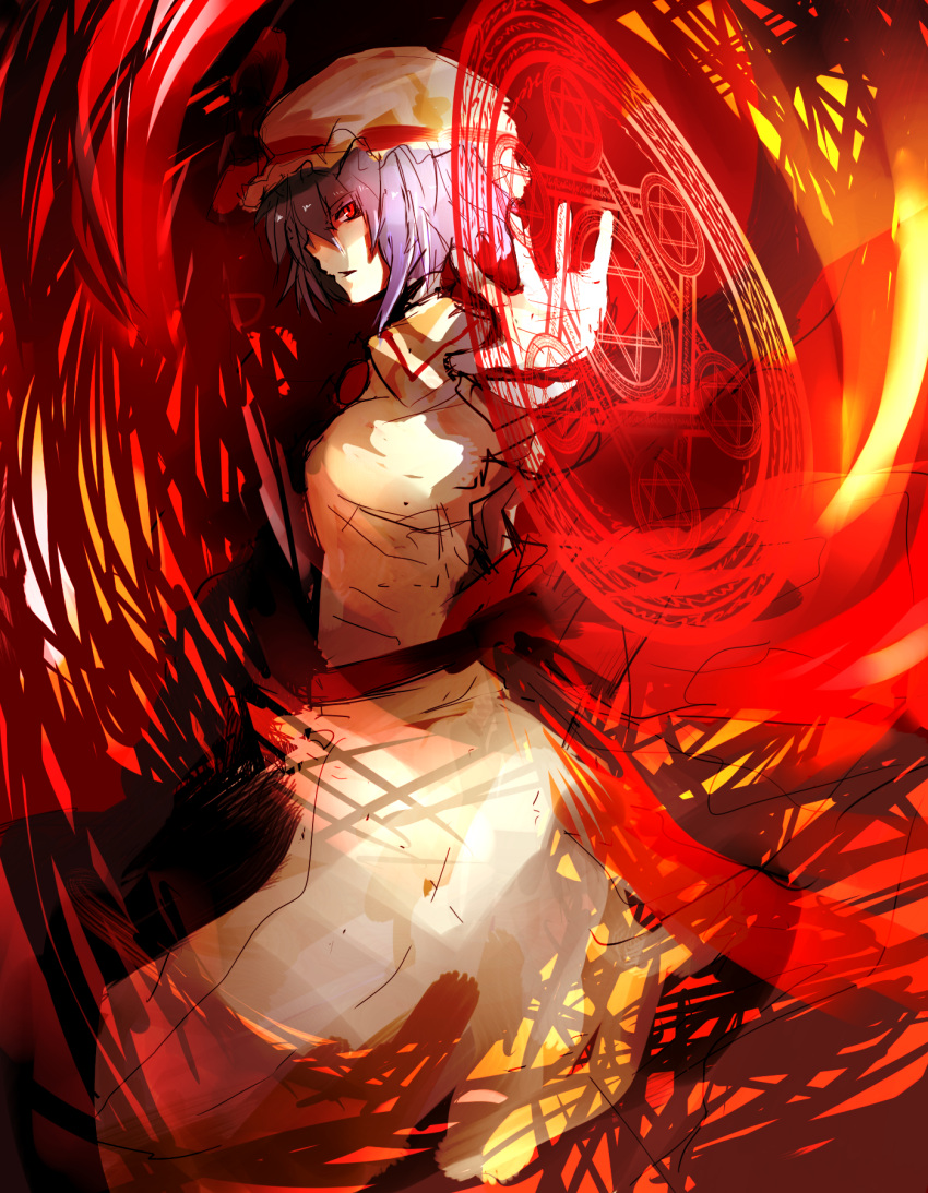 blue_hair, hat, hexagram, highres, magic_circle, red_eyes, remilia_scarlet, touhou