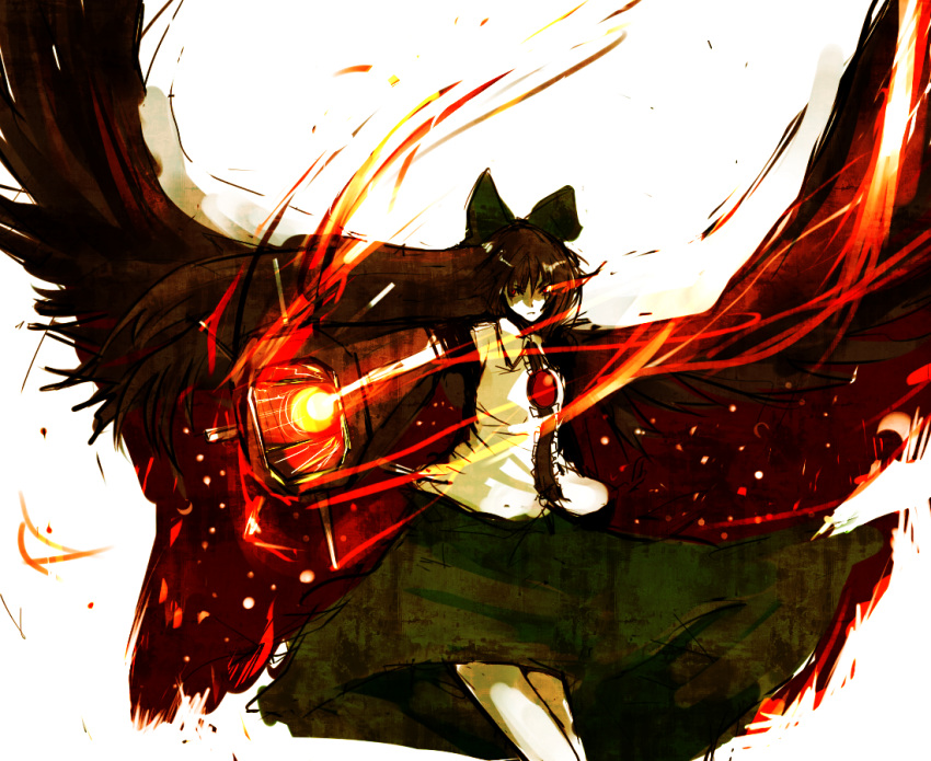 brown_hair, fire, reiuji_utsuho, ribbon, touhou, unknown_(artist), unknown_(pixiv315238), wings