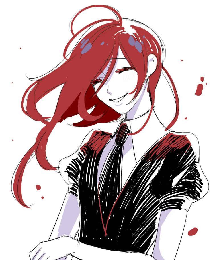 androgynous, azolitmin, closed_eyes, colored_eyelashes, houseki_no_kuni, long_hair, necktie, puffy_short_sleeves