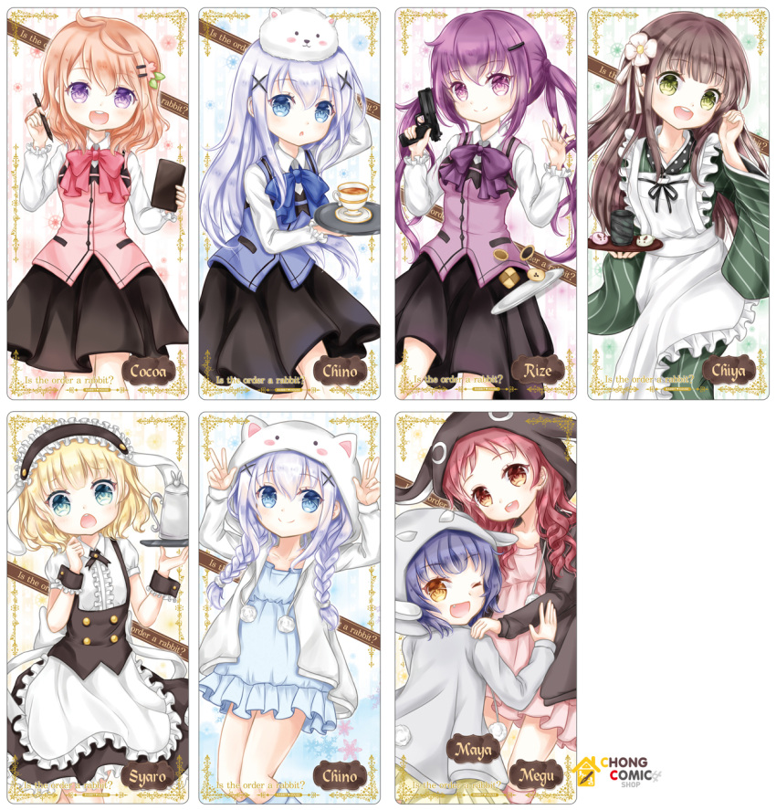 6+girls, :d, :o, ;d, ama_usa_an_uniform, angora_rabbit, animal, animal_ears