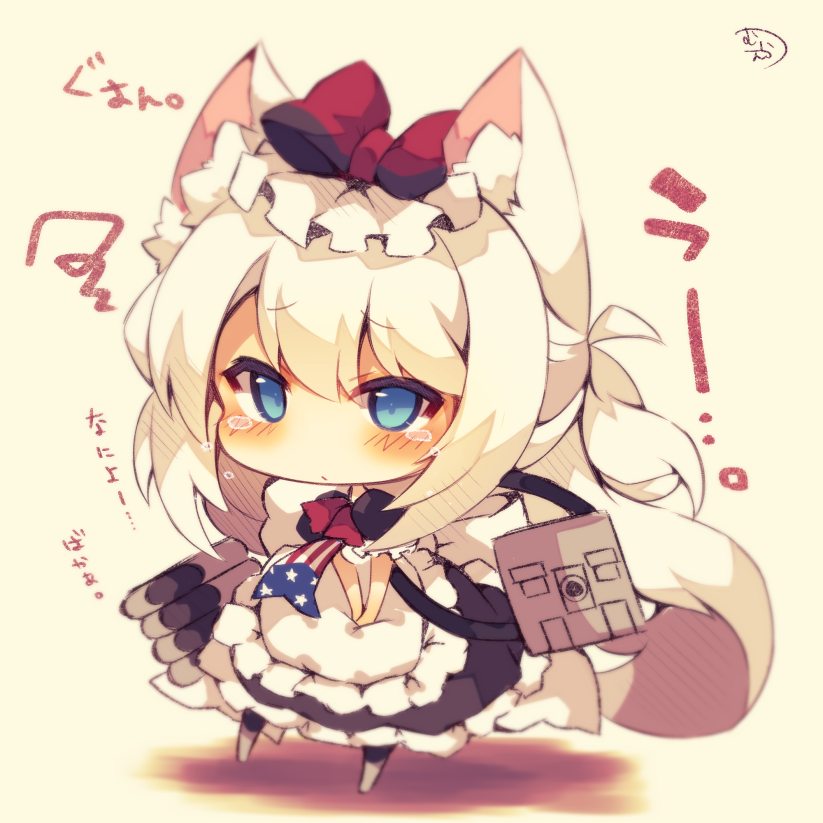 1girl, animal_ears, azur_lane, blue_eyes, bow, cat_ears, chibi, hair_bow
