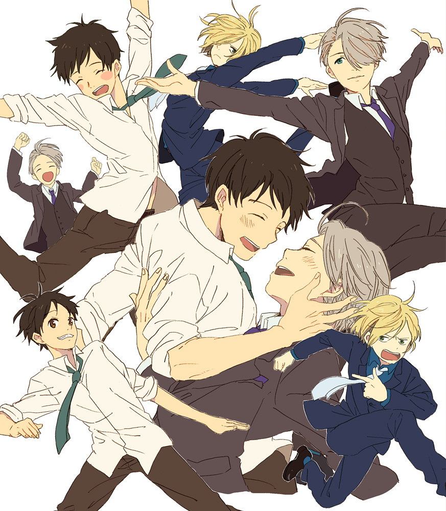 3boys, ^_^, amamiya_konatsu, black_hair, blonde_hair, blue_eyes, blush, blush_stickers