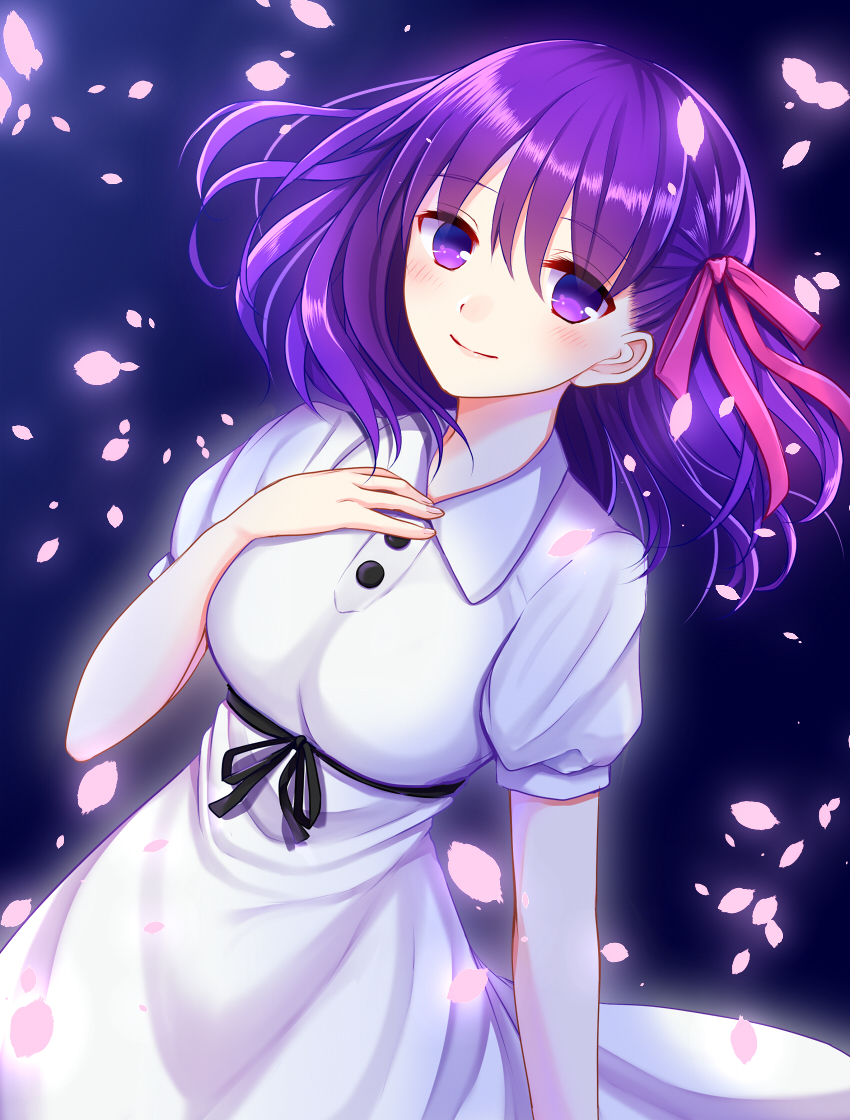 1girl, akausagi, arm_at_side, bangs, black_ribbon, blush, breasts, closed_mouth