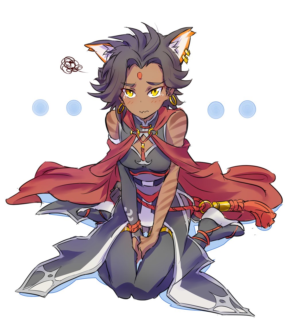 1girl, animal_ears, asymmetrical_gloves, cape, cat_ears, cat_tail, commentary_request, crying