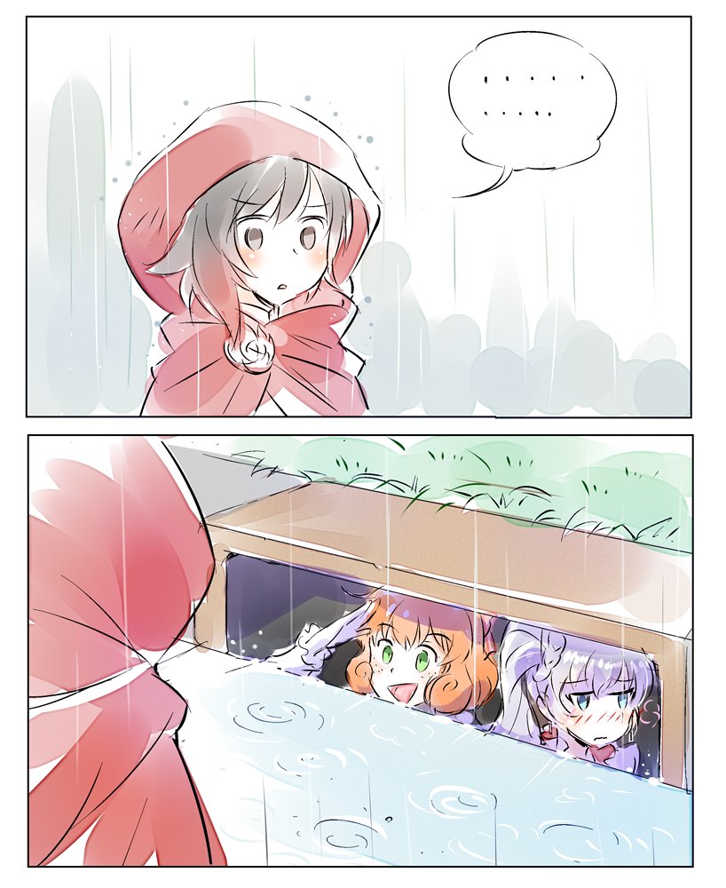 3girls, blush, cape, cloak, hood, hooded_cloak, iesupa, it_(stephen_king)