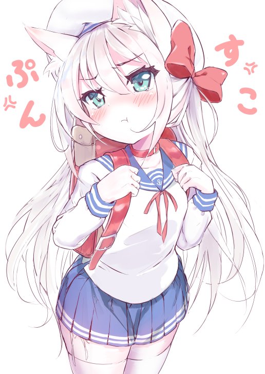 animal_ears, azur_lane, backpack, bag, beret, blush, bow, cat_ears