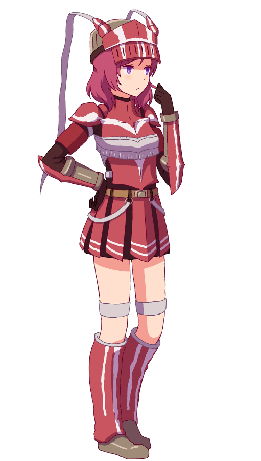 1girl, armor, full_body, hair_twirling, hand_on_hip, hat, love_live!, love_live!_school_idol_project