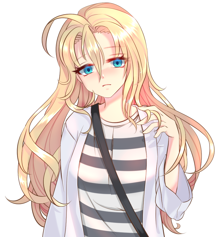 1girl, ahoge, blonde_hair, blue_eyes, blush, closed_mouth, eyebrows_visible_through_hair, frown
