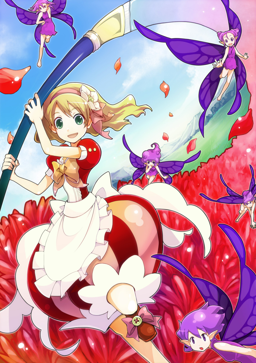 art_brush, blonde_hair, brush, dress, fairy, flower, hairband, highres