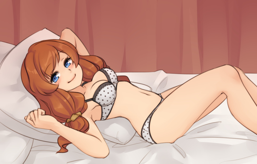1girl, bangs, bare_arms, bare_legs, bare_shoulders, bed_sheet, blue_eyes, blush
