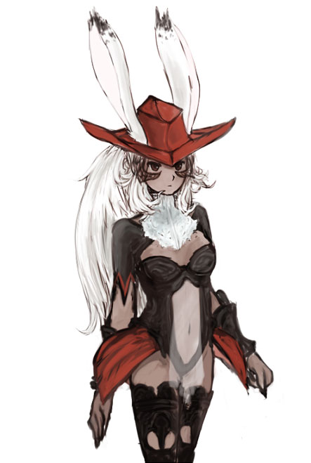 bunny_ears, final_fantasy, final_fantasy_xii, fran, hat, long_hair, pira, piranosuke, rabbit_ears, red_mage, solo, thigh-highs, thighhighs, viera, white_hair