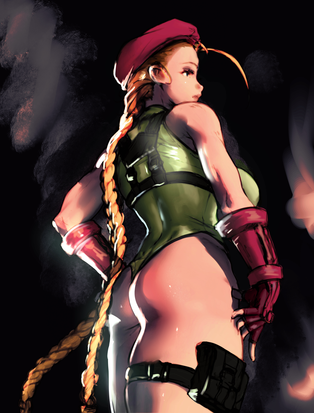 1girl, ahoge, antenna_hair, beret, braid, cammy_white, diathorn, elbow_gloves
