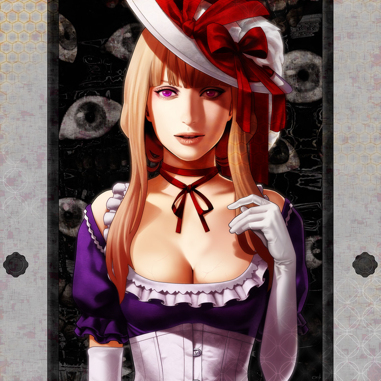 blonde_hair, breasts, cleavage, elbow_gloves, fugi_jis, gap, gloves, hands