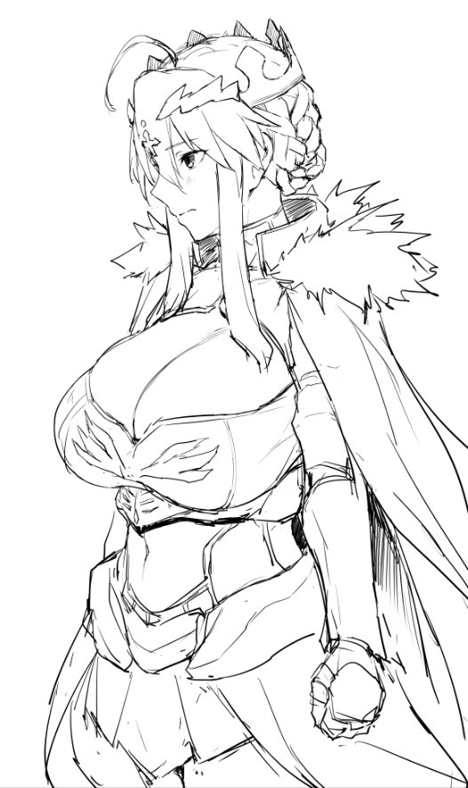 1girl, ahoge, armor, artoria_pendragon_(all), artoria_pendragon_(lancer), bangs, braid, breasts