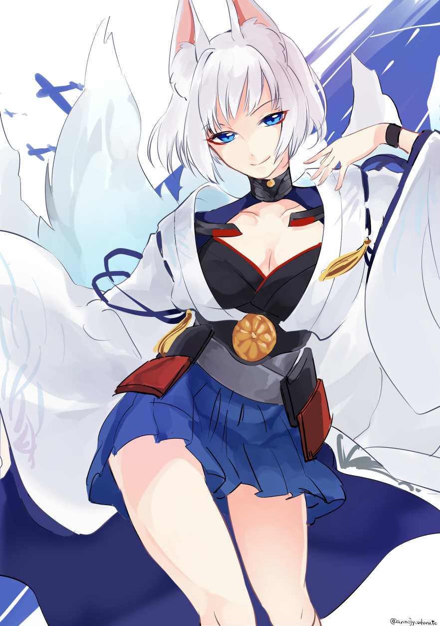 1girl, animal_ears, annojou_haruto, azur_lane, blue_eyes, breasts, cleavage, collarbone