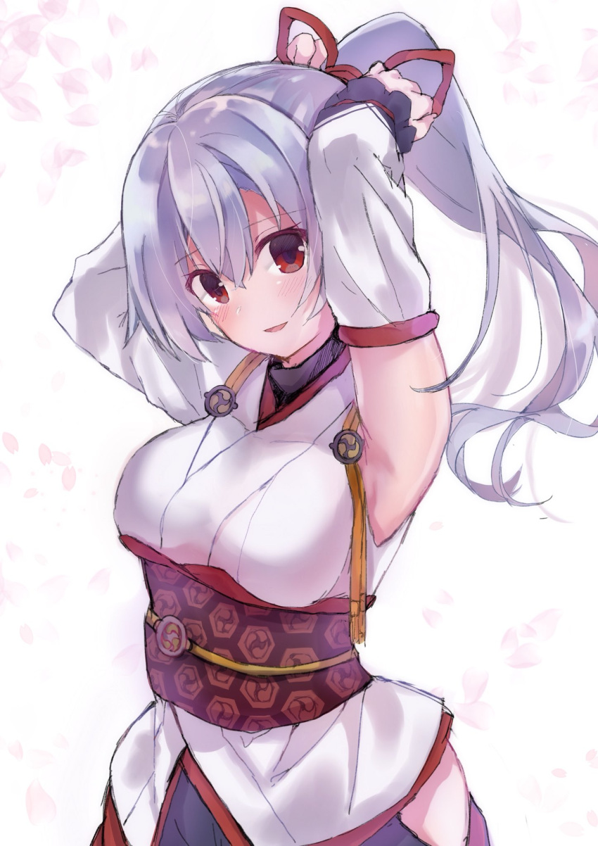 1girl, armpits, arms_up, fate/grand_order, fate_(series), hair_ribbon, highres, japanese_clothes