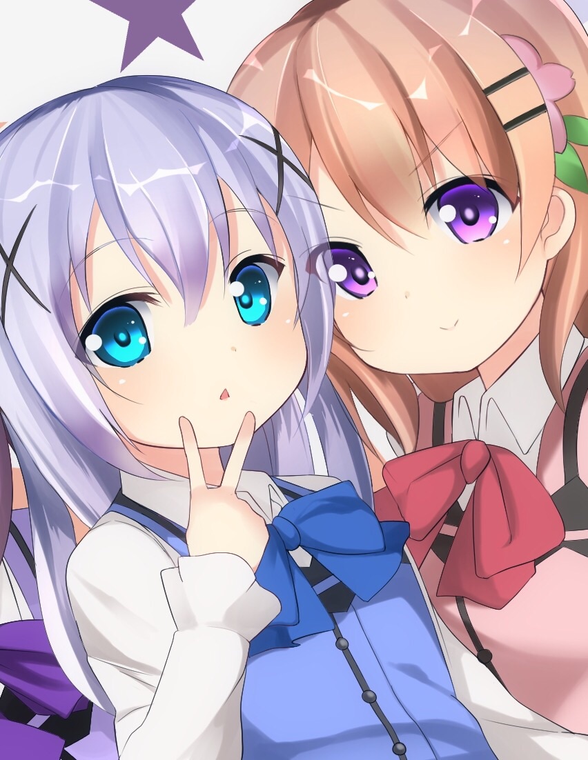 >:), 3girls, :o, bangs, blue_eyes, blue_neckwear, blush, breasts