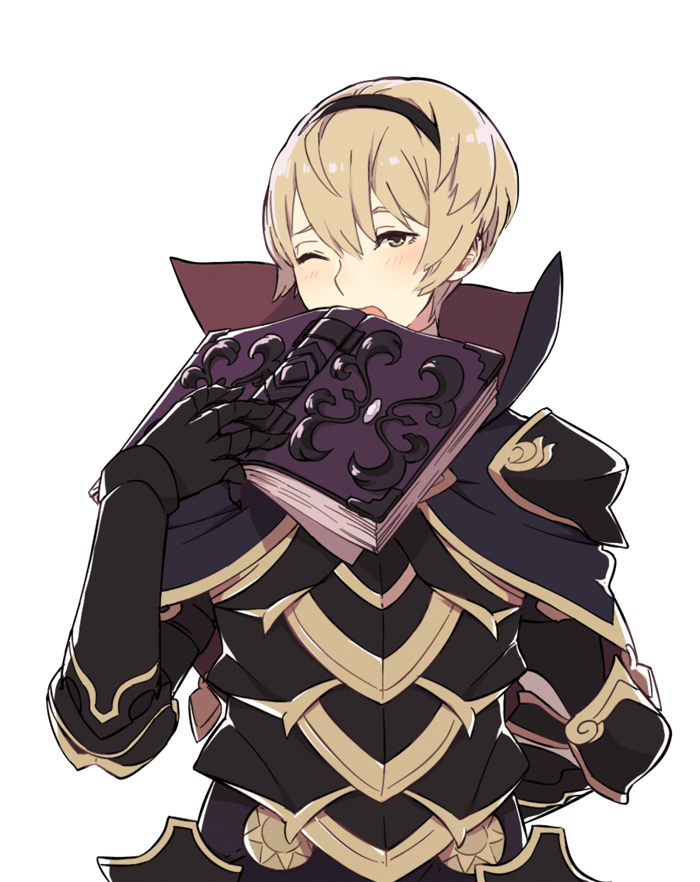 1boy, ai-wa, armor, blonde_hair, blush, book, brynhildr_(tome), capelet