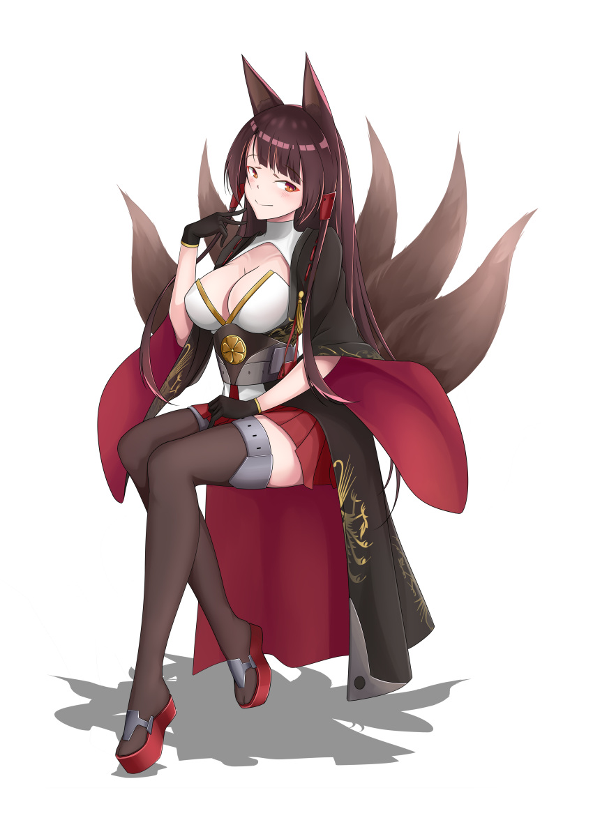 1girl, absurdres, akagi_(azur_lane), animal_ears, azur_lane, black_hair, blush, breasts