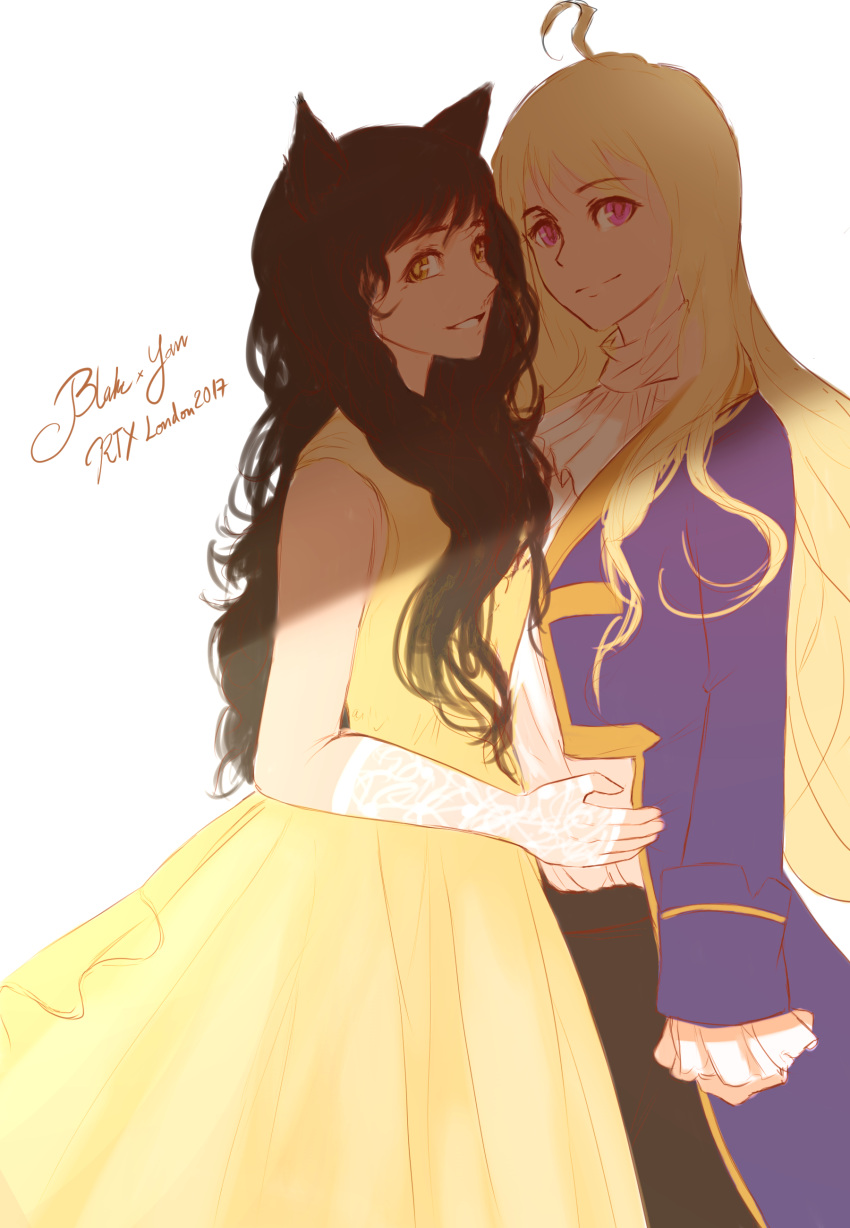 2girls, absurdres, ahoge, animal_ears, beast_(disney), beauty_and_the_beast, beauty_and_the_beast_(disney), belle_(disney)