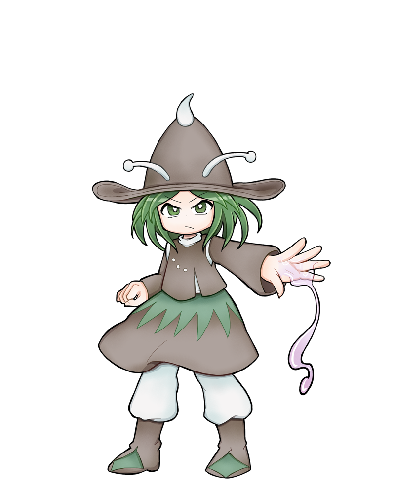 amanomori_shou, androgynous, antennae, boots, chikafumikou, green_eyes, green_hair, hat