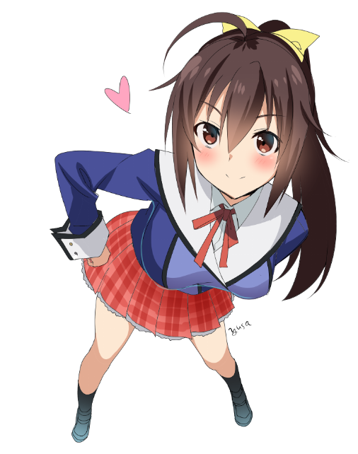 1girl, artist_name, bangs, black_footwear, black_legwear, blue_jacket, bow, brown_eyes