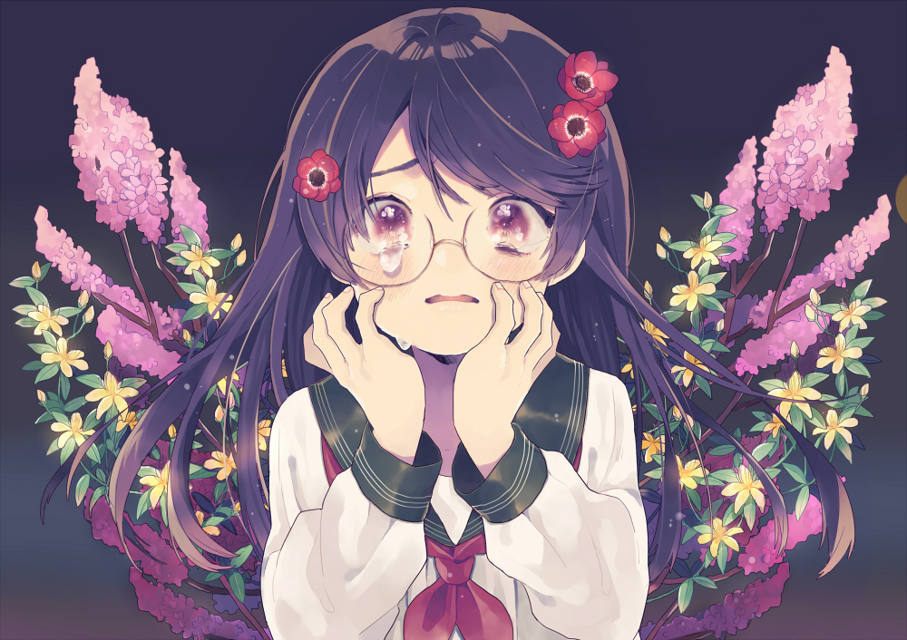 1girl, bangs, black_background, black_hair, blush, crying, crying_with_eyes_open, fingernails