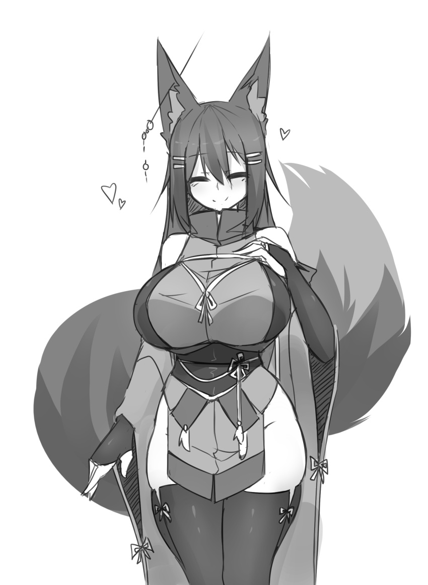 1girl, =_=, absurdres, animal_ears, bangs, bare_shoulders, blush, breasts