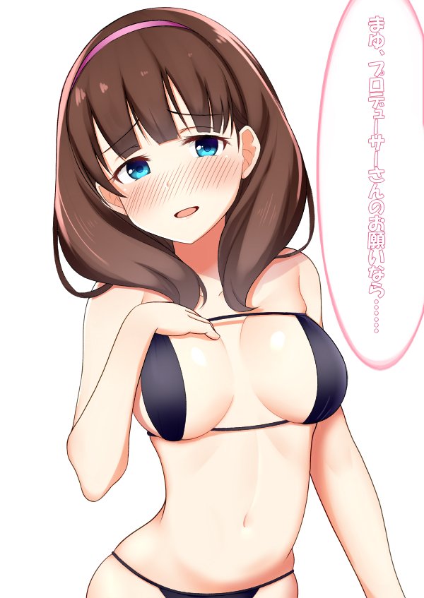 1girl, bangs, bare_shoulders, bikini, black_bikini, blue_eyes, blush, breasts