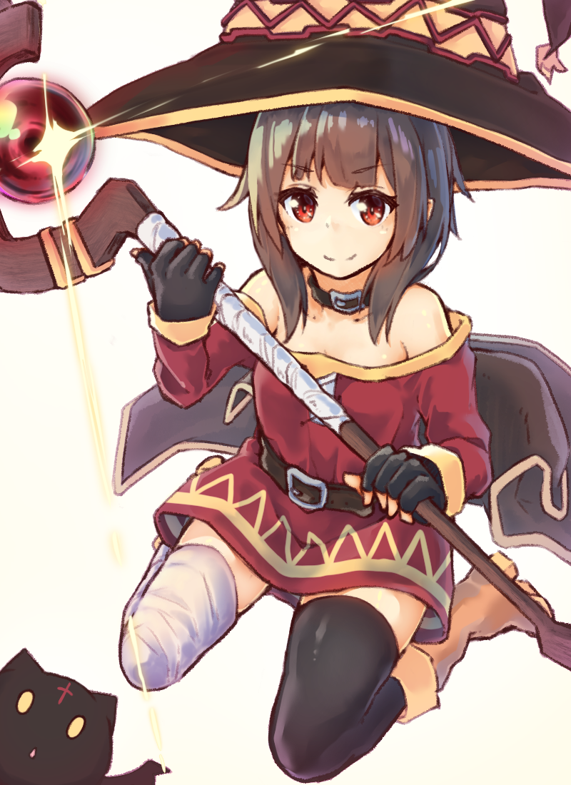 1girl, asymmetrical_legwear, bandage, bandaged_leg, bare_shoulders, bibisuka, black_gloves, black_legwear