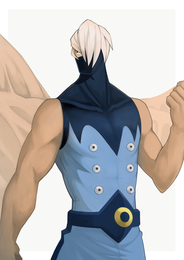 1boy, bodysuit, boku_no_hero_academia, hair_over_one_eye, male_focus, mask, shouji_mezou, simple_background, solo, upper_body, white_background, white_hair, y_re_n