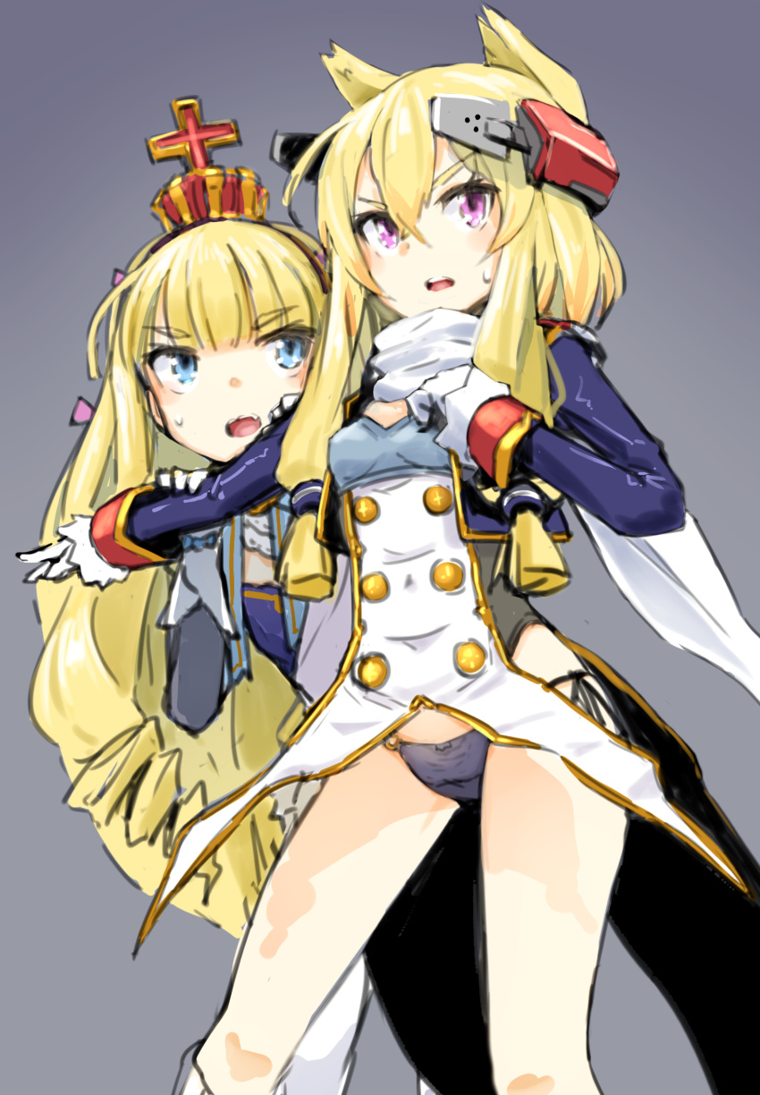 2girls, absurdres, azur_lane, bangs, black_panties, blonde_hair, blue_eyes, blunt_bangs