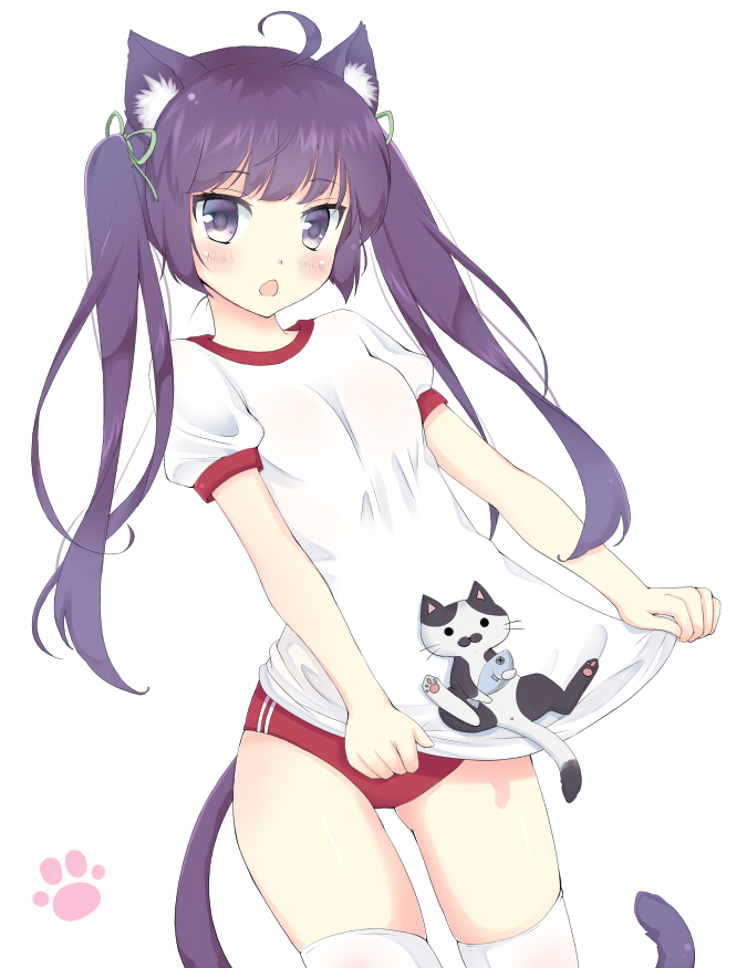 1girl, ahoge, animal, animal_ears, bangs, blush, breasts, buruma