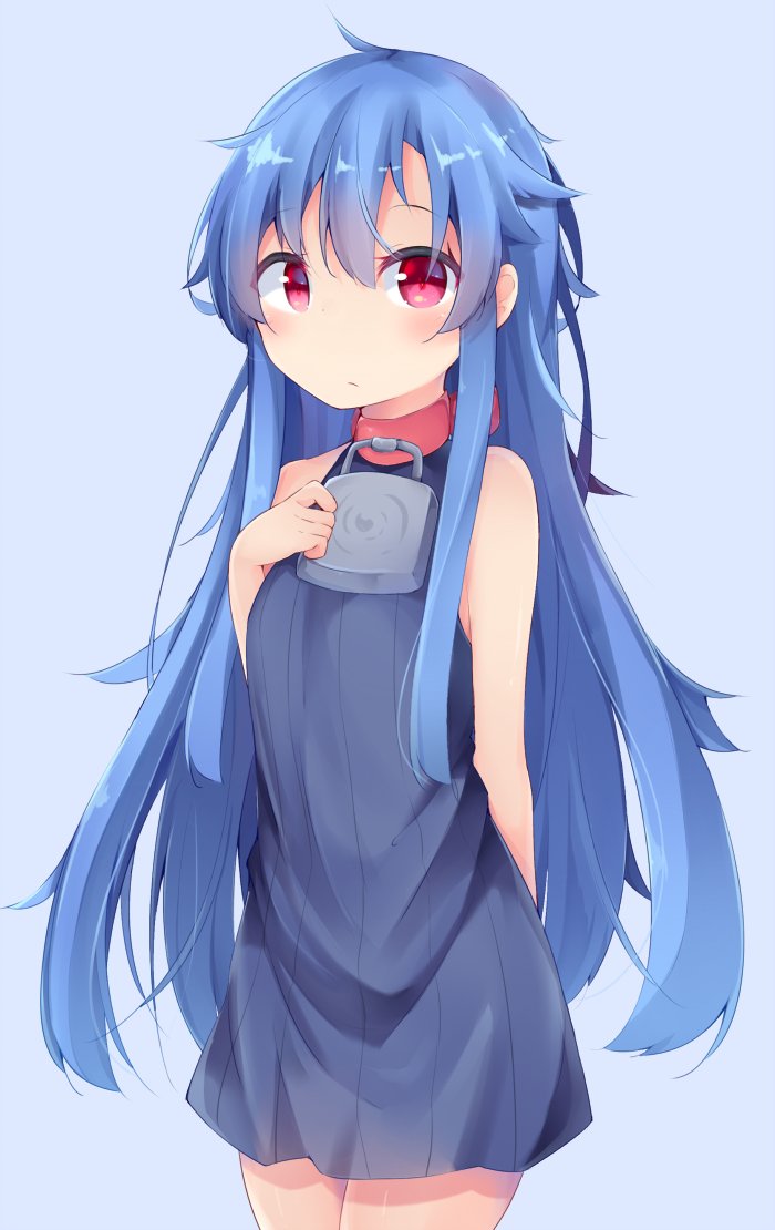 1girl, bangs, bare_arms, bare_shoulders, beatmania, beatmania_iidx, bemani, blue_background