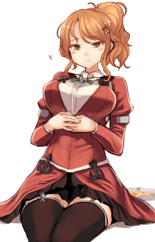 1girl, aquila_(kantai_collection), black_legwear, black_skirt, blush, breasts, brown_eyes, closed_mouth