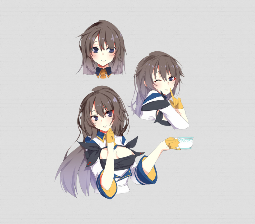 1girl, 33_(mkiiiiii), ;), black_hair, blue_eyes, blush, breasts, character_profile