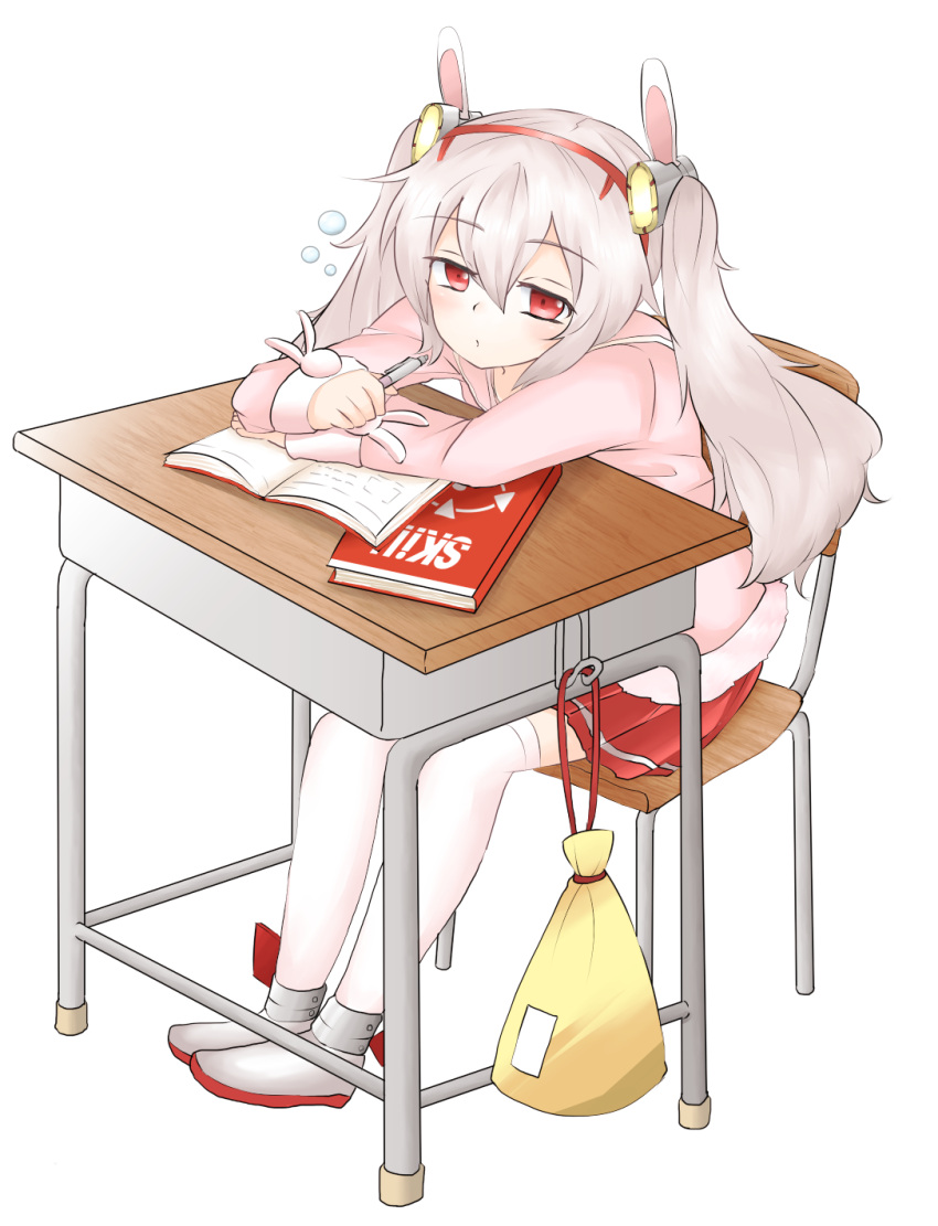 1girl, animal_ears, azur_lane, book, chair, commentary_request, desk, eyebrows_visible_through_hair