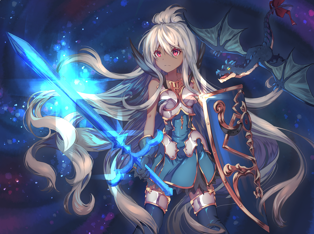 1girl, ahoge, armor, armored_dress, asaoka_(0x0), black_gloves, black_legwear, breastplate