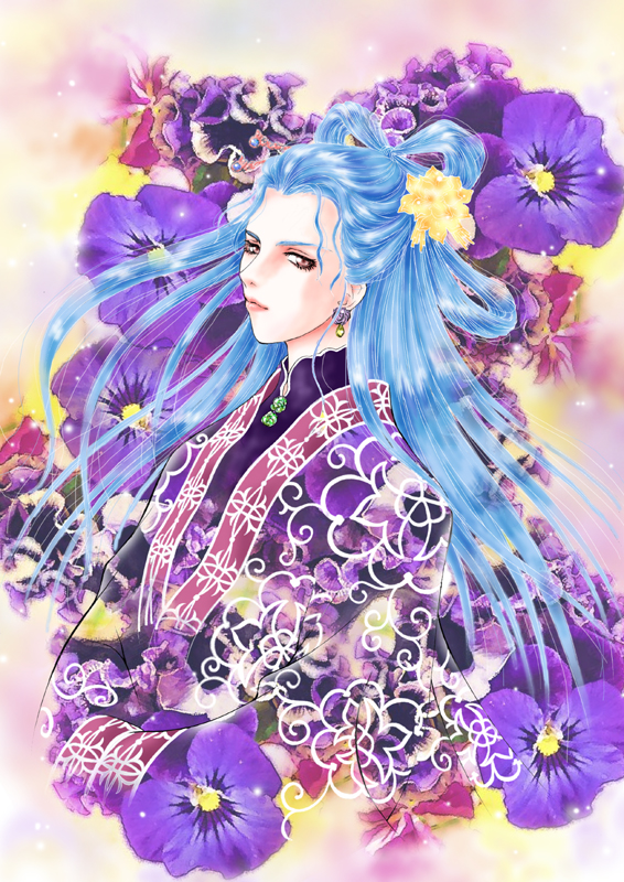 chinese_clothes, earrings, flower, hanfu, jewelry, juuni_kokuki, long_hair, pinknomi68