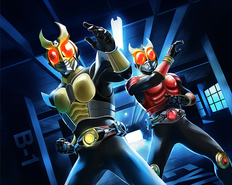 2boys, kamen_rider, kamen_rider_agito, kamen_rider_agito_(series), kamen_rider_kuuga, kamen_rider_kuuga_(series), multiple_boys, pose, tonji