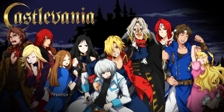 alucard_(castlevania), beard, blonde_hair, blue_eyes, breasts, brown_hair, castlevania, castlevania:_dawn_of_sorrow