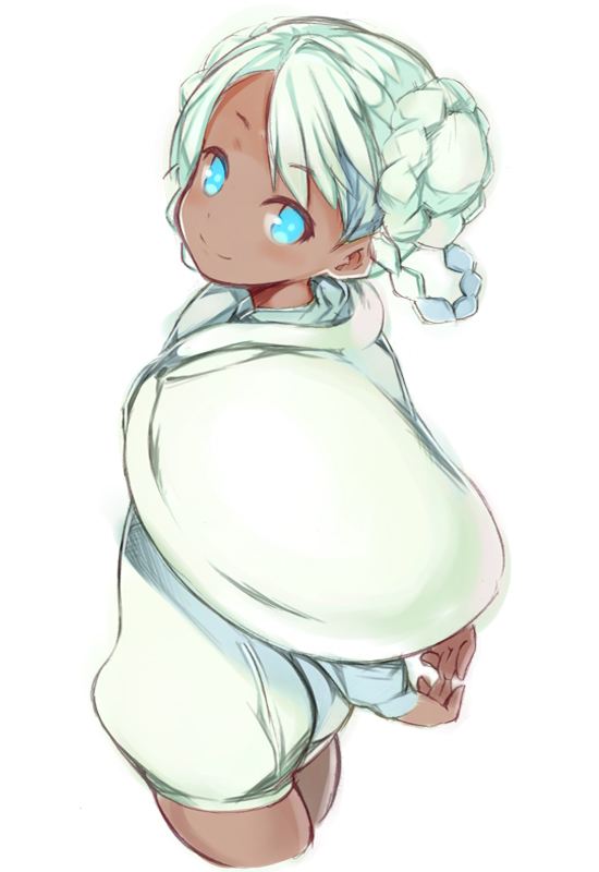 1girl, arms_behind_back, bangs, blue_eyes, blush, braid, capelet, closed_mouth