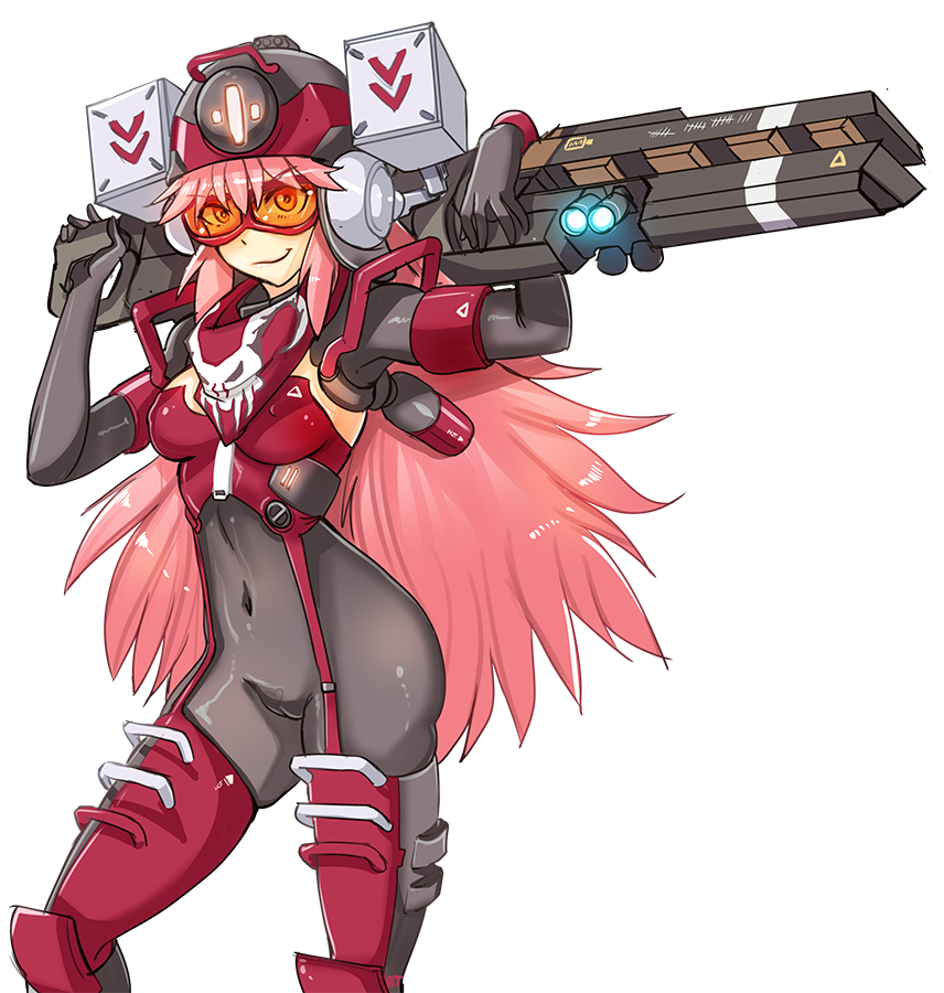 bodysuit, goggles, grin, hmage, long_hair, northstar_(titanfall), pink_hair, railgun