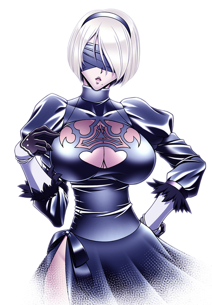animal_ears, bob_cut, breasts, cat_ears, cleavage, hamon_ai, nier_(series), nier_automata