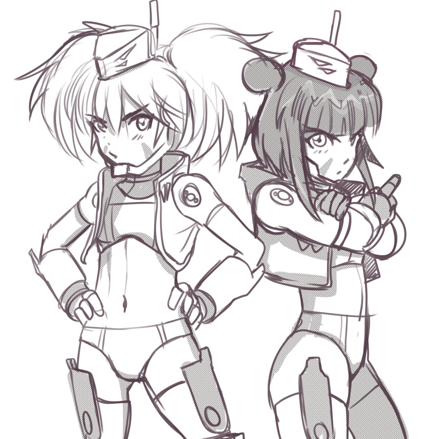 bangs, blunt_bangs, breasts, crossed_arms, delinquent, double_bun, facepaint, hmage
