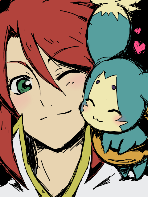blush, creature, green_eyes, hanosuke, luke_fon_fabre, male, mieu, red_hair